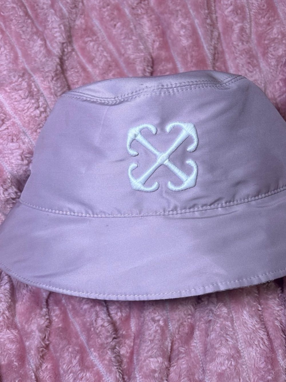 Off-White Pastel Pink Kids Bucket Hat with White Logo
